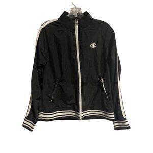 Champion Black Full Zip Track Jacket Womens M Striped Accents